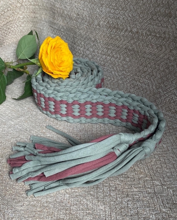 Elastic belt of sage color. Edge, knitted green belt, photo number 2