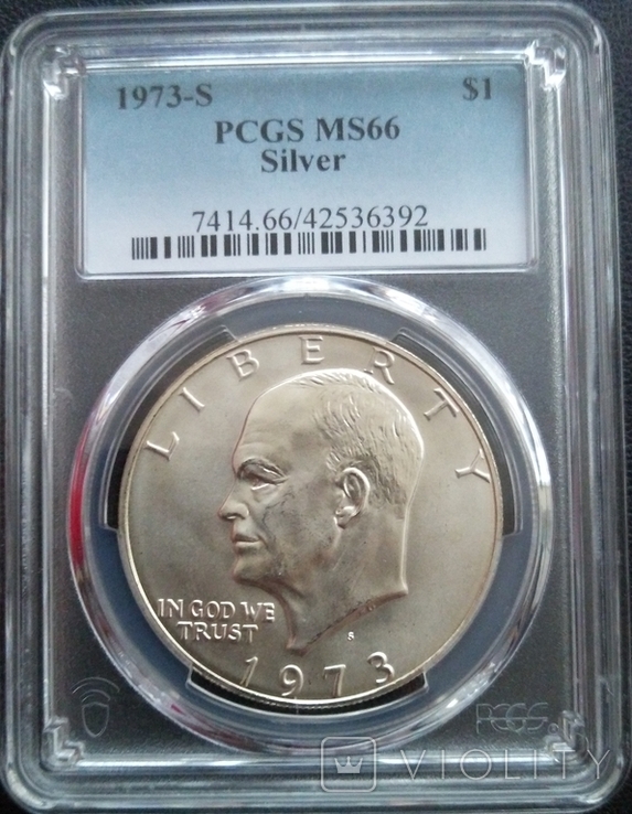 1 Доллар 1973 S "Эйзенхауэр" Серебро слаб PCGS MS-66