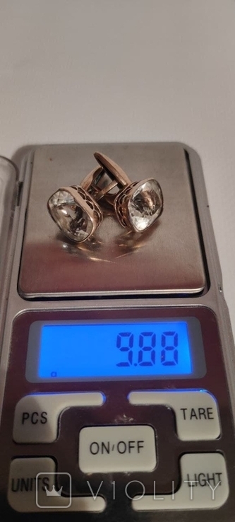 Запонки серебро 875* с горным хрусталём №1, фото №6