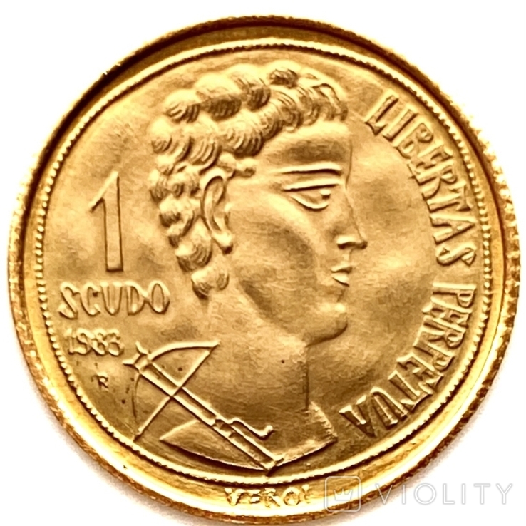 1 скудо (scudo). 1983. Вечная Свобода. Сан-Марино (золото 917, вес 2,0 г), фото №2