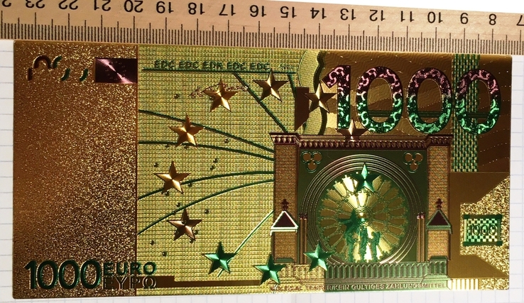 Золотая сувенирная банкнота 1000 Euro (24K) в защитном файле / золота сувенірна банкнота, фото №6