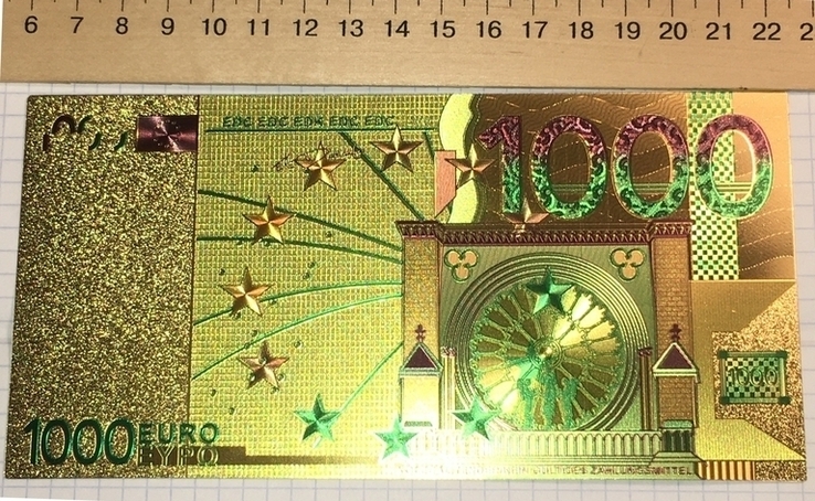 Золотая сувенирная банкнота 1000 Euro (24K) в защитном файле / золота сувенірна банкнота, фото №9