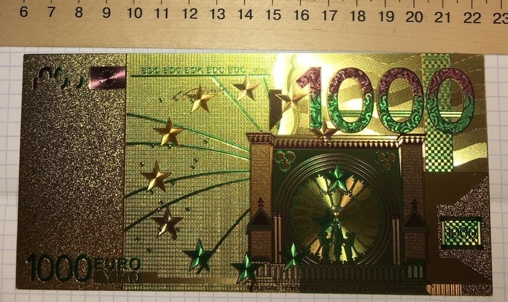 Золотая сувенирная банкнота 1000 Euro (24K) в защитном файле / золота сувенірна банкнота, фото №10