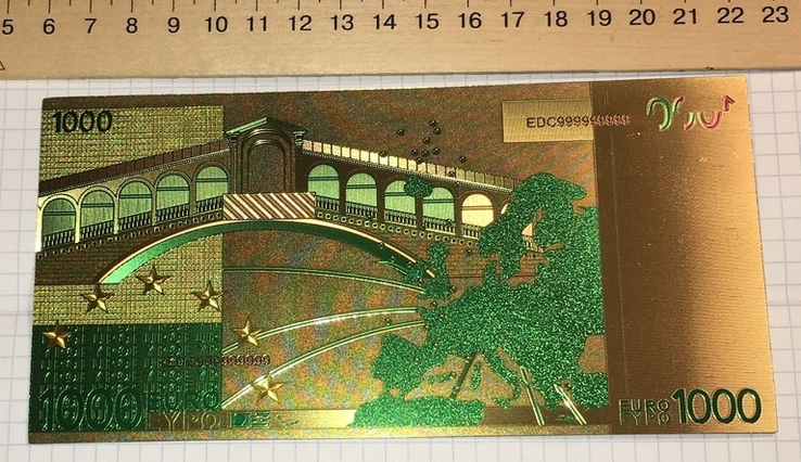 Золотая сувенирная банкнота 1000 Euro (24K) в защитном файле / золота сувенірна банкнота, photo number 12