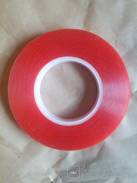 Скотч двухсторонний, красный 15 мм . Лот 1, фото №2