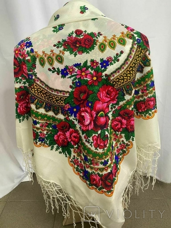 Shawl / Khustka. Women. White with a Multi-Colored Pattern. New. Ukraine, photo number 2