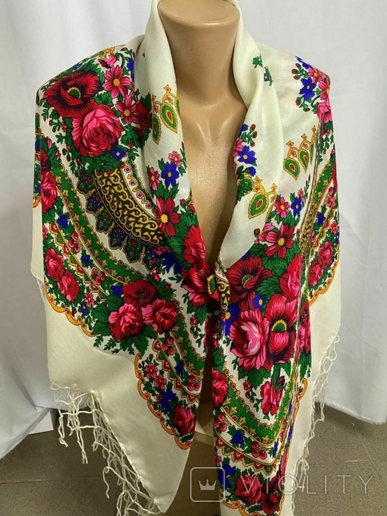 Shawl / Khustka. Women. White with a Multi-Colored Pattern. New. Ukraine, photo number 3