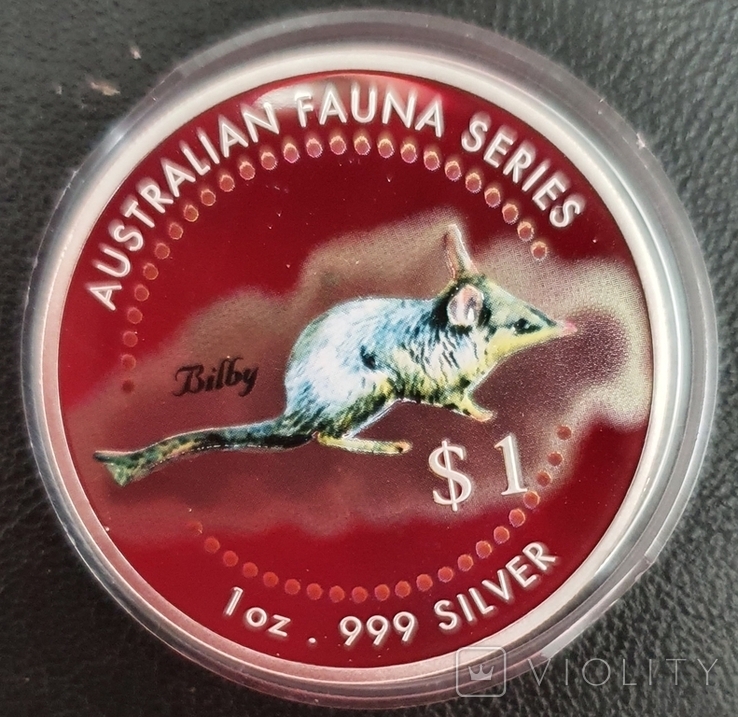 1 Доллар 1998 г, о-ва Кука, Австралийская фауна Кроличий бандикут (Билби), 1 Qz, серебро, фото №2