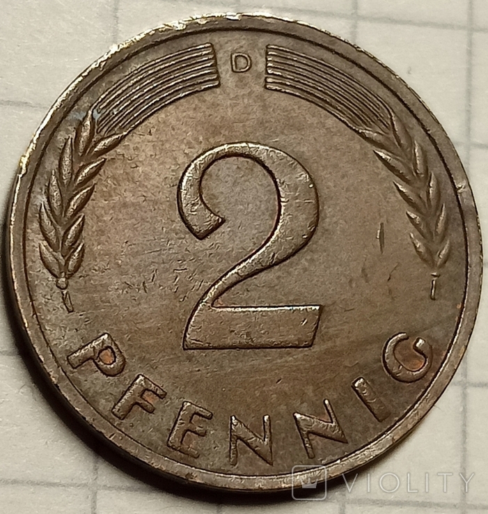 Германия 2 пфеннига 1964 D