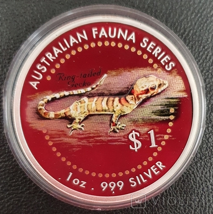 1 Доллар 1998 г, о-ва Кука, Австралийская фауна-кольцехвостый геккон, 1 Qz, серебро, фото №2