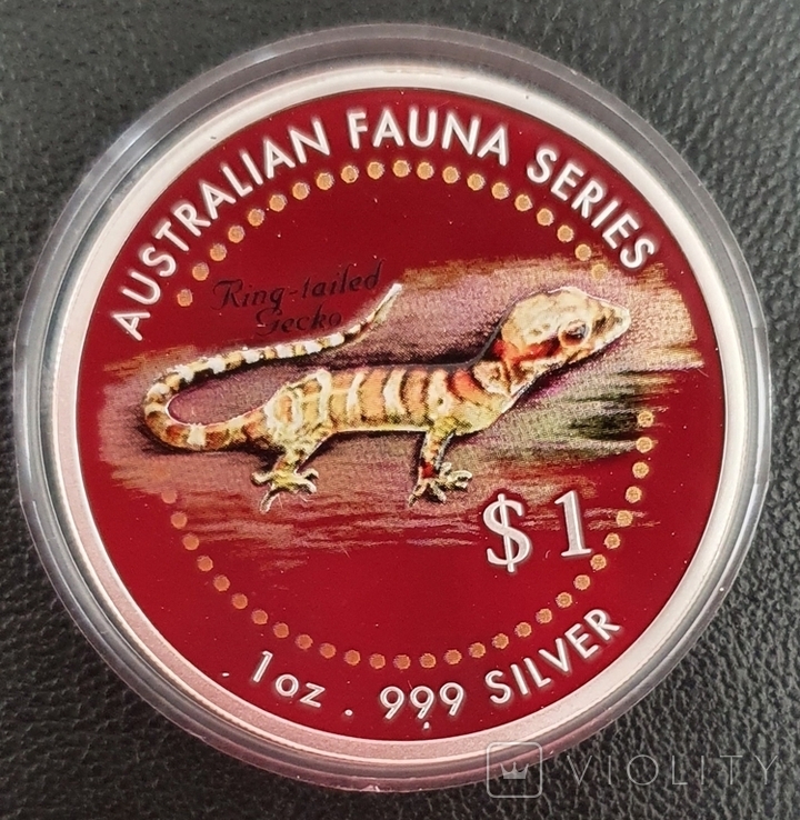 1 Доллар 1998 г, о-ва Кука, Австралийская фауна-кольцехвостый геккон, 1 Qz, серебро, фото №4