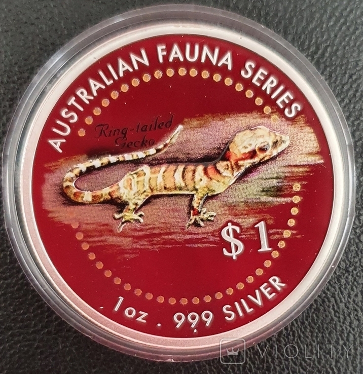 1 Доллар 1998 г, о-ва Кука, Австралийская фауна-кольцехвостый геккон, 1 Qz, серебро, фото №6