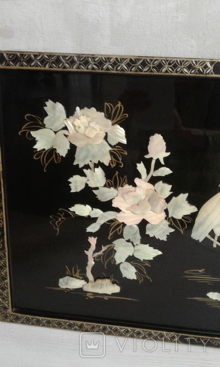 Картина перламутрове панно шинуазрі Вінтаж помилковий Китай Різьблення по кістці, фото №3