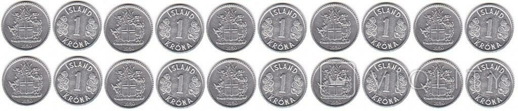 Iceland Исландия - 10 шт x 1 Kronur 1976 - 1980 mixed