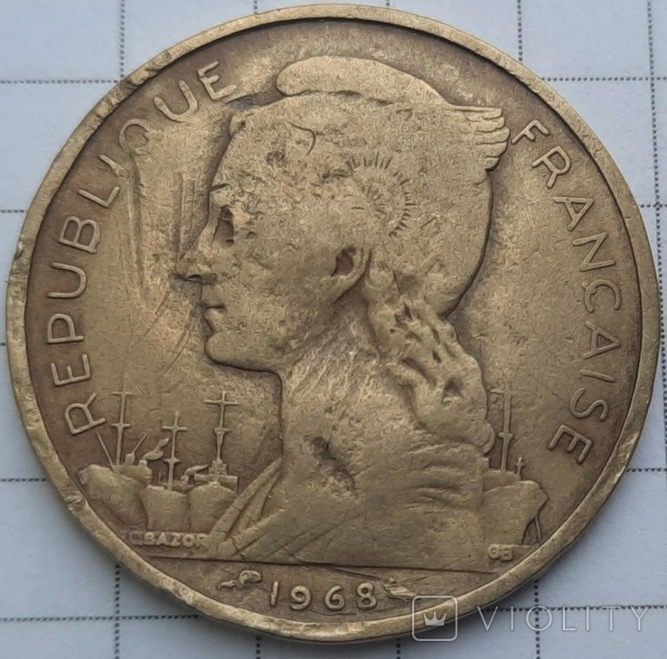 Французские афар и исса 20 франков, 1968, фото №2