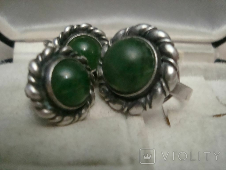  Set of earrings Ring Stone Jade Silver 925 No. 287, photo number 6