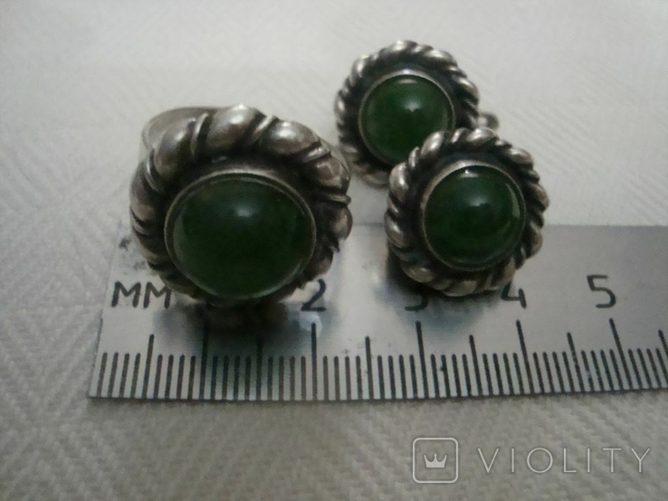  Set of earrings Ring Stone Jade Silver 925 No. 287, photo number 10