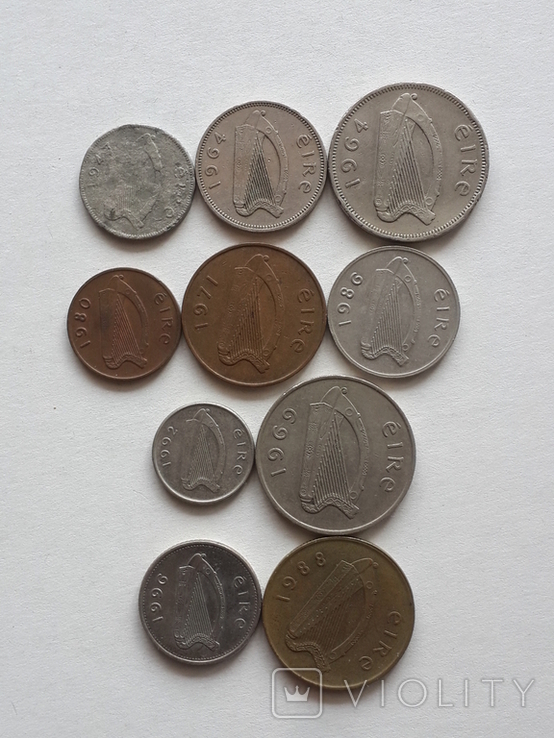 Ирландия: 1 пенни, 1, 2, 3, 5, 6, 10, 20 пенсов, 1, 2 шиллинга, фото №6