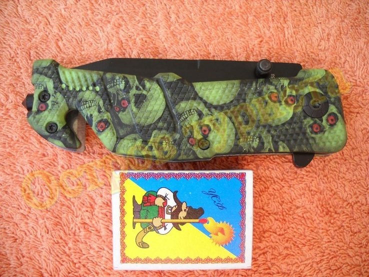 Нож тактический складной Green Skull стропорез стеклобой клипса, фото №7