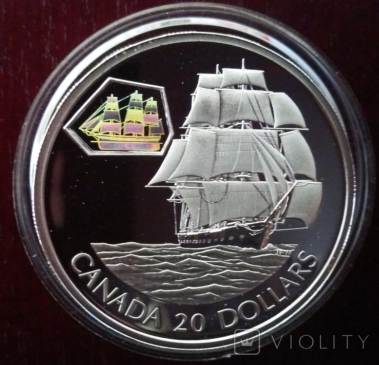 20 Долларов 2001 г, Канада, Парусник "Марко Поло" серебро, 1 Oz, Голограмма