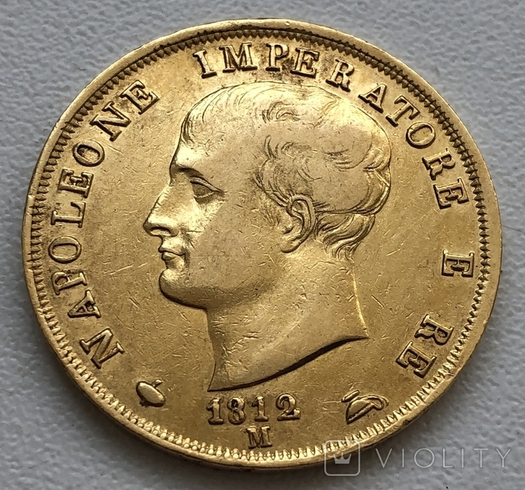 40 лир 1812 год Италия Золото 12,87 грамм 900, фото №2