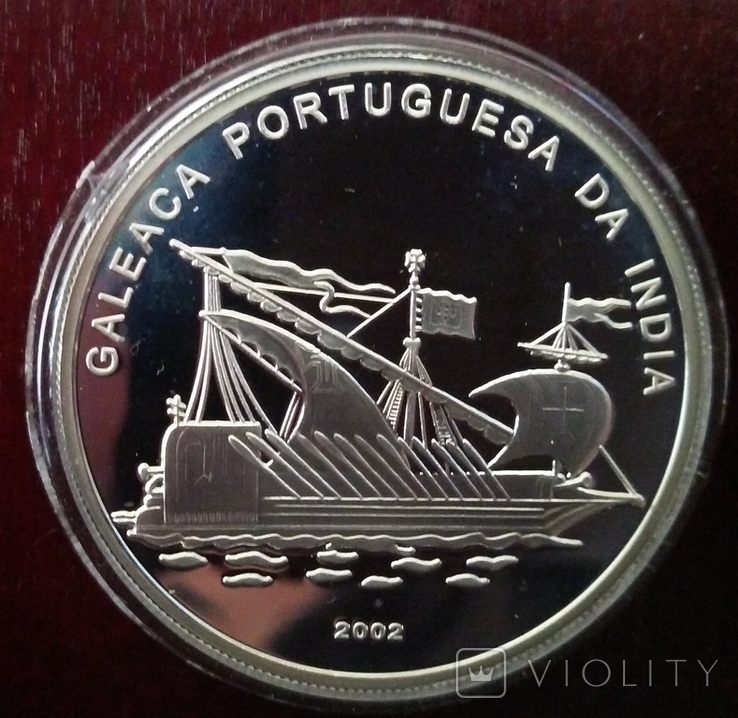 1000 франков, 2002 год, Конго, парусник GALEACA PORTUGUESA DA INDIA - серебро, фото №2