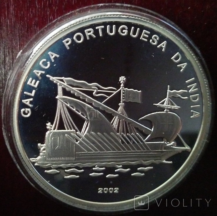 1000 франков, 2002 год, Конго, парусник GALEACA PORTUGUESA DA INDIA - серебро, фото №4