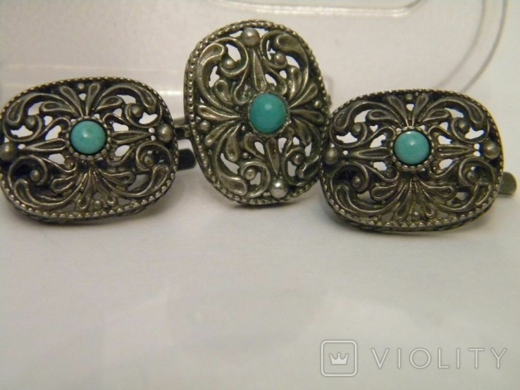 Set Bracelet Clips Ring Stone Chrysoprase Silver No. 195 - Violity