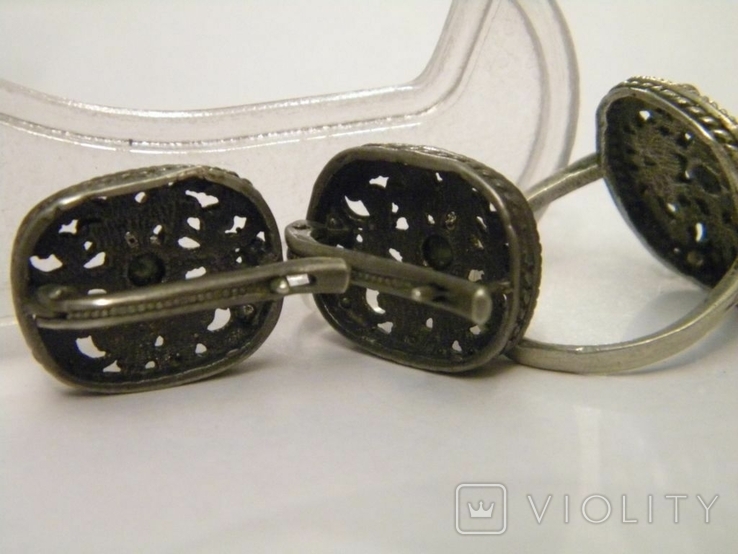 Комплект сережок СРСР каблучка бірюзовий мельхіор No928, фото №11