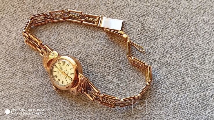 Часы "Чайка" золото 583, бриллианты с золотым браслетом., фото №11
