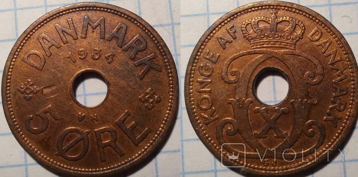732, Дания/Данія 5 оре/эре 1934 "N"