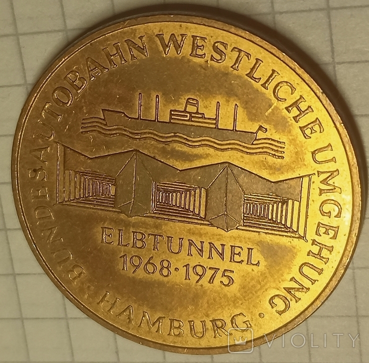 Медаль Hamburg ELBTUNNEL 1968-1975, фото №2