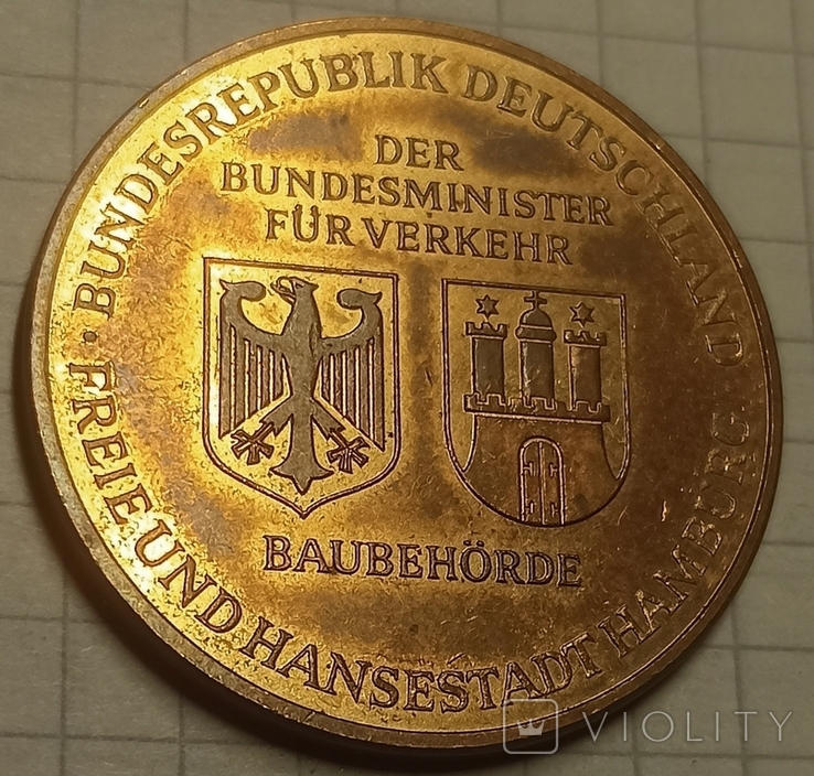 Медаль Hamburg ELBTUNNEL 1968-1975, фото №3
