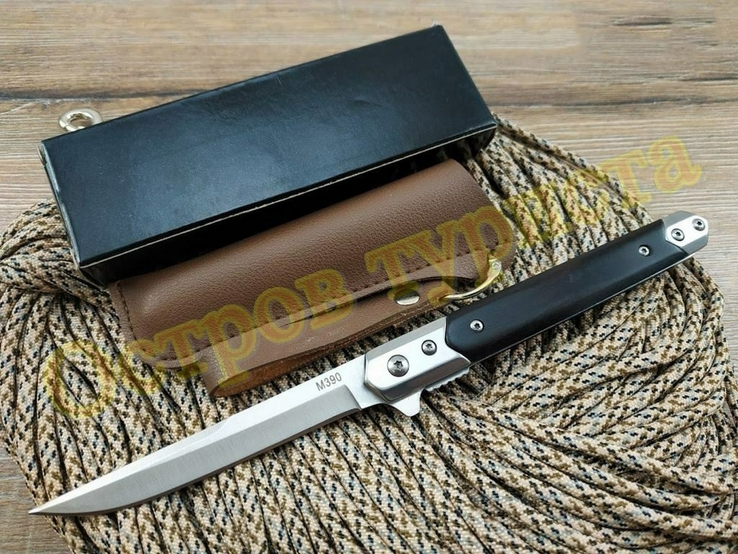 Нож складной стилет Флиппер M390 с чехлом черный, фото №2