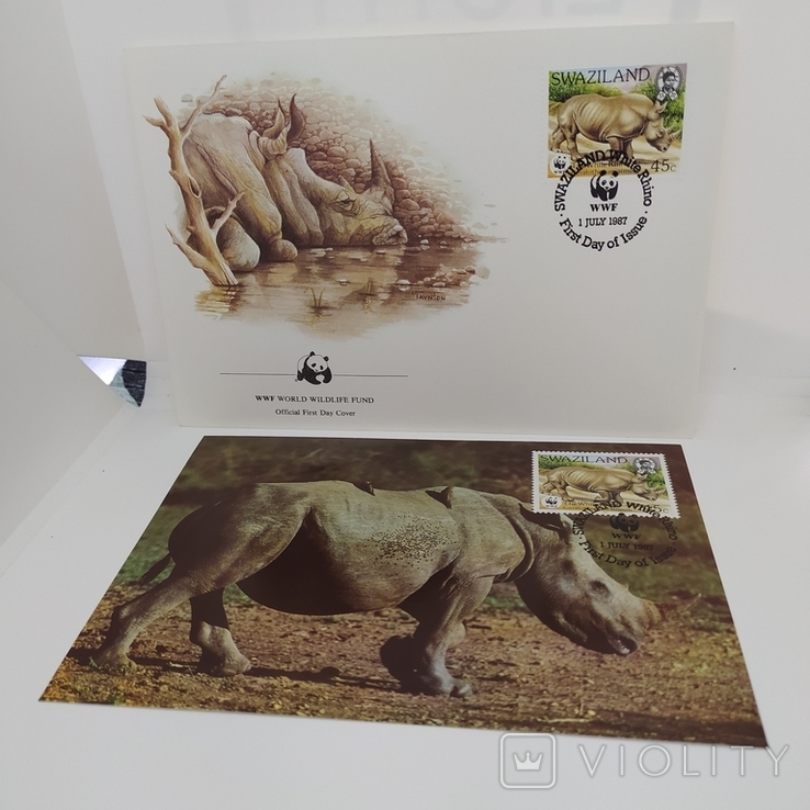 Конверт с открыткой wwf 1987 Swaziland носорог 3, фото №2