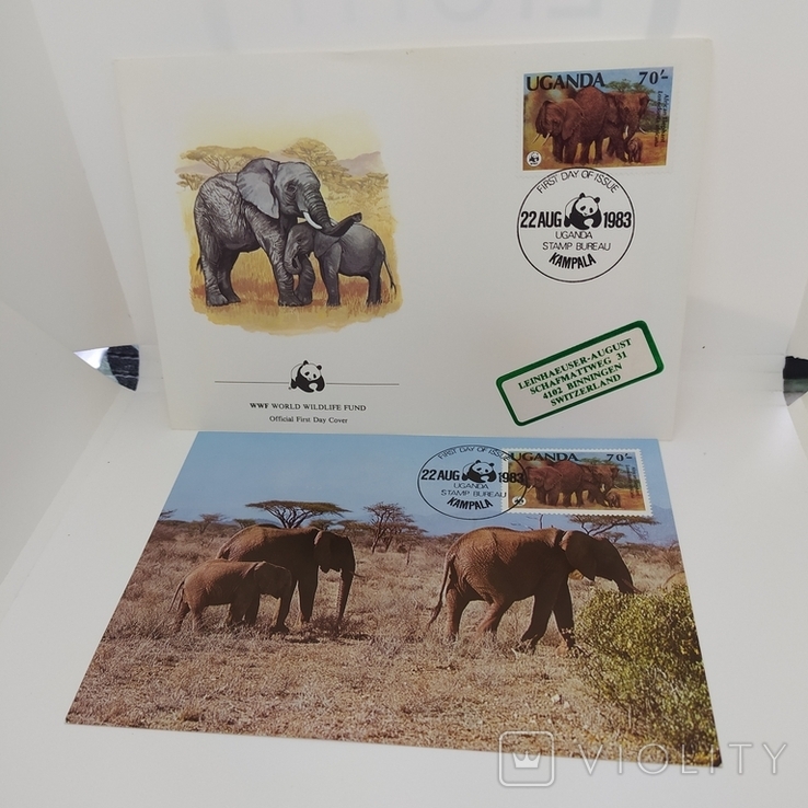 Конверт с открыткой wwf 1983 Uganda слон 4, фото №2