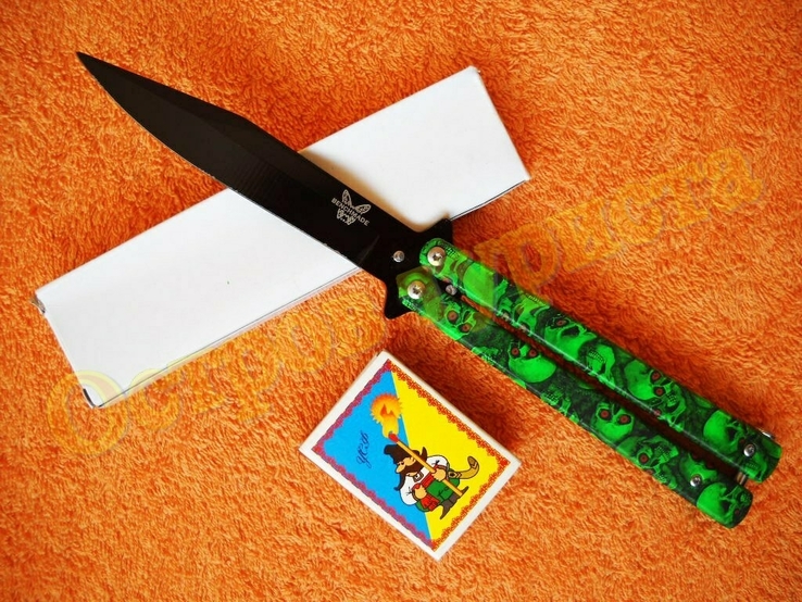 Нож-балисонг Bench Scull Green (нож-бабочка), фото №2