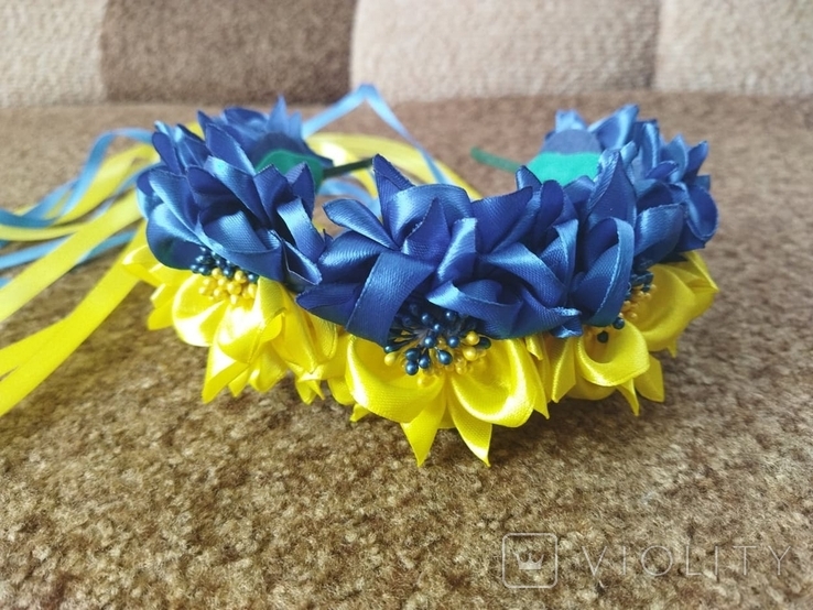 Квітковий синьо-жовтий віночок Handmade, photo number 8