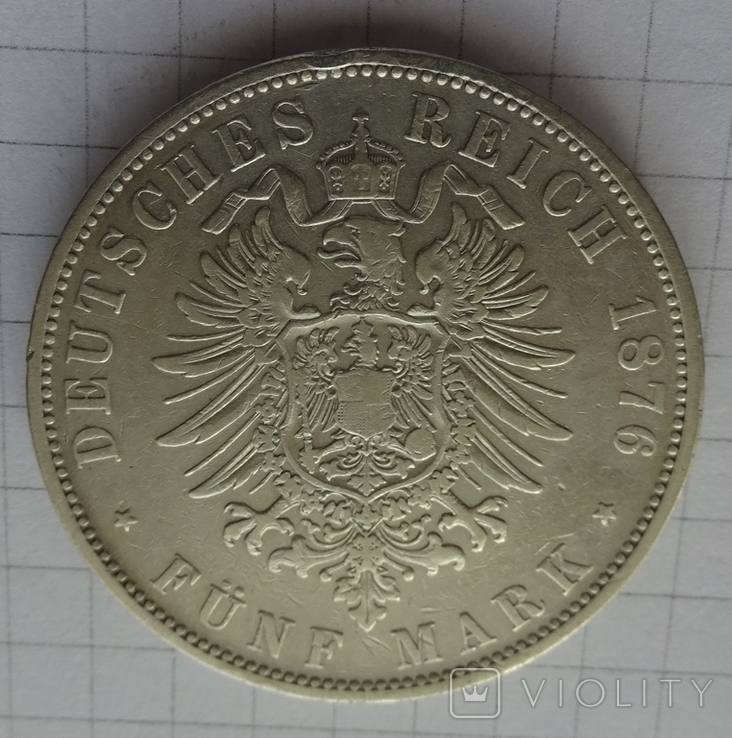5 марок, Вюртемберг, 1876г., фото №6