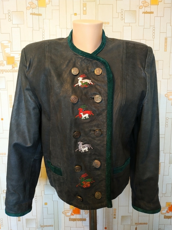 Куртка кожаная короткая без ярлыка вышивка р-р 36, фото №2