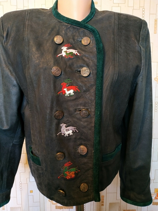 Куртка кожаная короткая без ярлыка вышивка р-р 36, фото №4