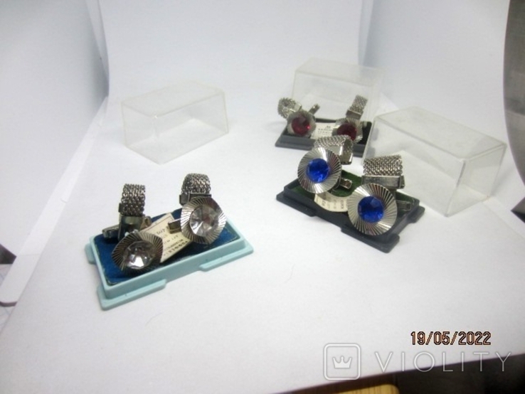 Metal cufflinks "Effect" with a check, in the original packaging, USSR, photo number 3
