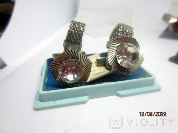 Metal cufflinks "Effect" with a check, in the original packaging, USSR, photo number 4