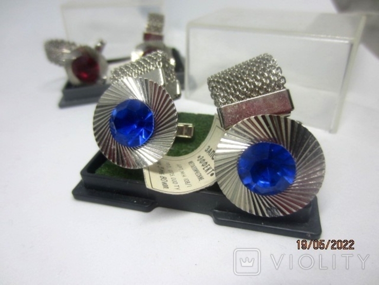 Metal cufflinks "Effect" with a check, in the original packaging, USSR, photo number 6