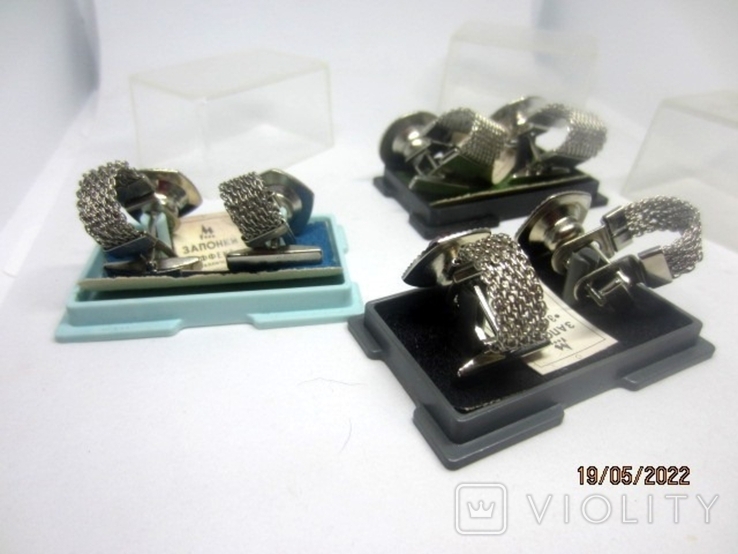 Metal cufflinks "Effect" with a check, in the original packaging, USSR, photo number 9