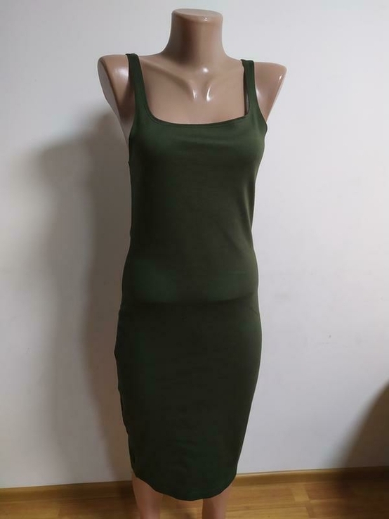 Zara trafaluk М Платье приталенное сарафан по фигуре миди в обтяжку хаки сукня майка, фото №2