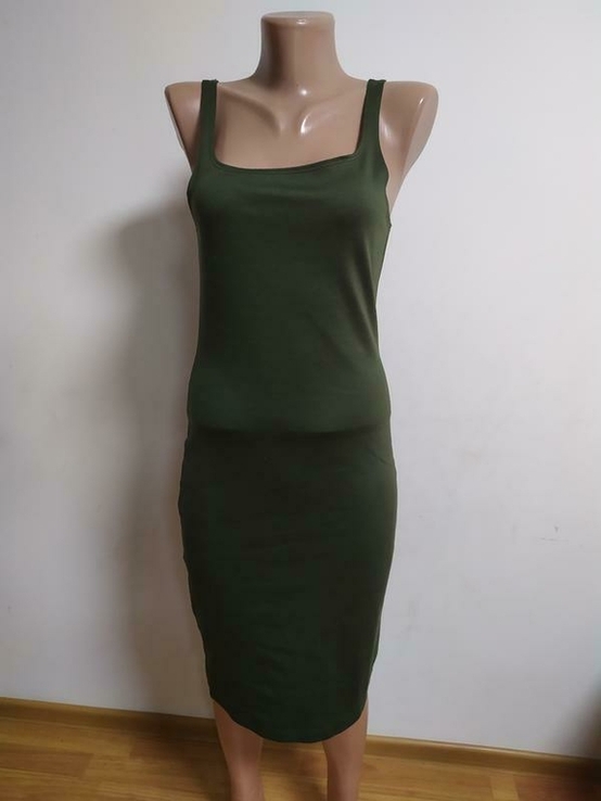 Zara trafaluk М Платье приталенное сарафан по фигуре миди в обтяжку хаки сукня майка, фото №4