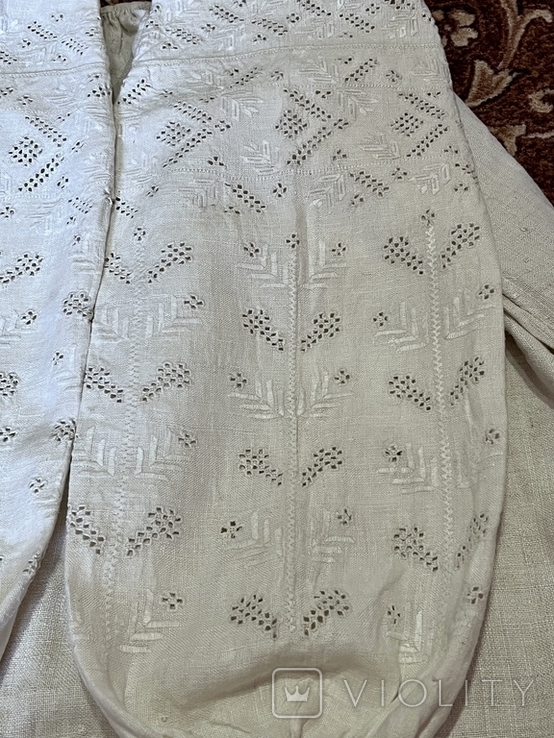 Полотняна сорочка білим по білому з елементами вирізування, фото №7