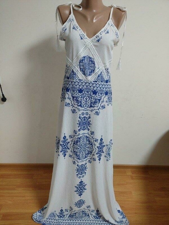 Шикарное длинное платье сарафан с вышивкой на завязках m l xl, photo number 5