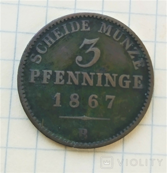 3 пфеннинга В 1867 Пруссия, photo number 2